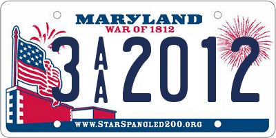 MD license plate 3AA2012