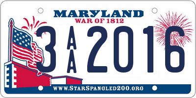 MD license plate 3AA2016