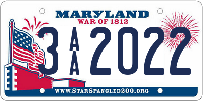 MD license plate 3AA2022