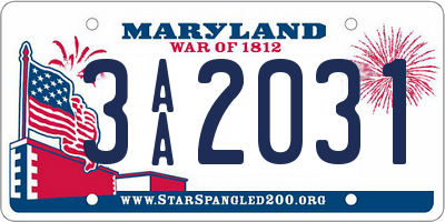 MD license plate 3AA2031