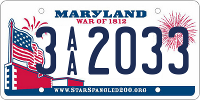 MD license plate 3AA2033