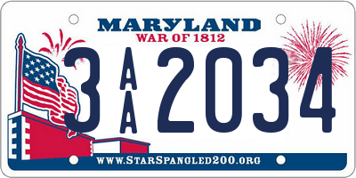 MD license plate 3AA2034