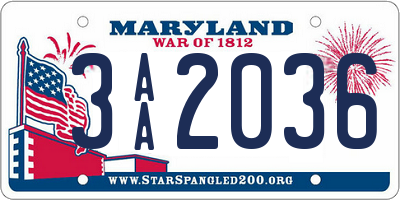 MD license plate 3AA2036