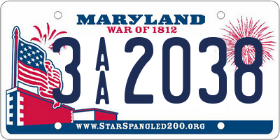 MD license plate 3AA2038