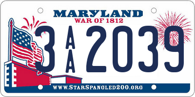 MD license plate 3AA2039