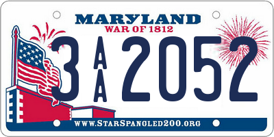 MD license plate 3AA2052