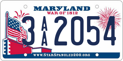 MD license plate 3AA2054