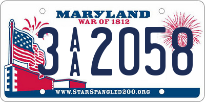 MD license plate 3AA2058