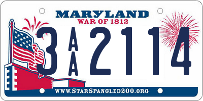 MD license plate 3AA2114