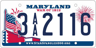 MD license plate 3AA2116