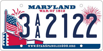 MD license plate 3AA2122