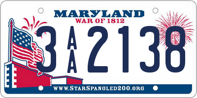 MD license plate 3AA2138