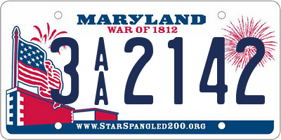 MD license plate 3AA2142