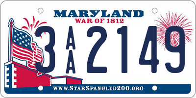 MD license plate 3AA2149