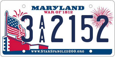 MD license plate 3AA2152