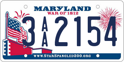 MD license plate 3AA2154