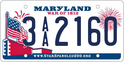 MD license plate 3AA2160