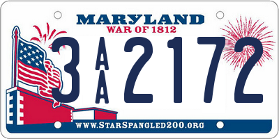 MD license plate 3AA2172