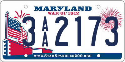 MD license plate 3AA2173