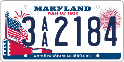 MD license plate 3AA2184