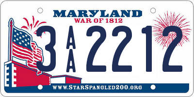 MD license plate 3AA2212