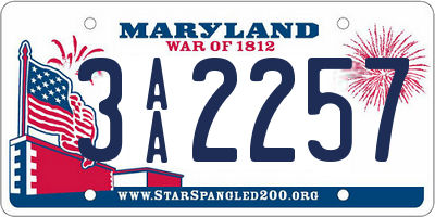 MD license plate 3AA2257