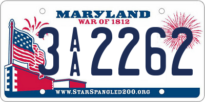 MD license plate 3AA2262