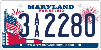 MD license plate 3AA2280