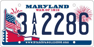 MD license plate 3AA2286