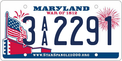 MD license plate 3AA2291