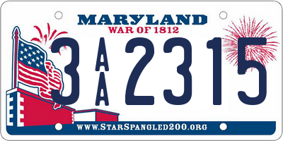 MD license plate 3AA2315