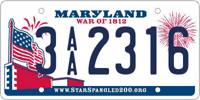 MD license plate 3AA2316