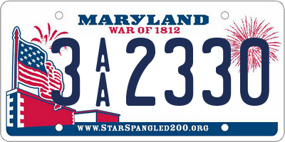 MD license plate 3AA2330