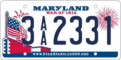 MD license plate 3AA2331