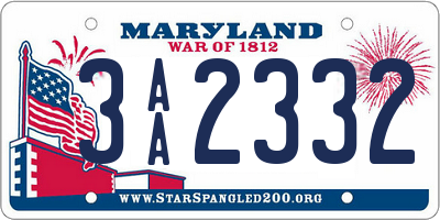 MD license plate 3AA2332