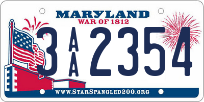 MD license plate 3AA2354