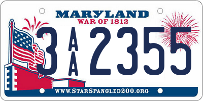 MD license plate 3AA2355