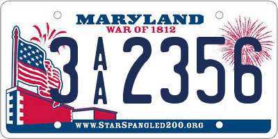 MD license plate 3AA2356