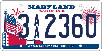 MD license plate 3AA2360