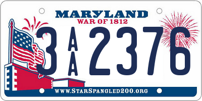 MD license plate 3AA2376