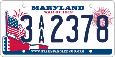 MD license plate 3AA2378