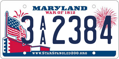 MD license plate 3AA2384