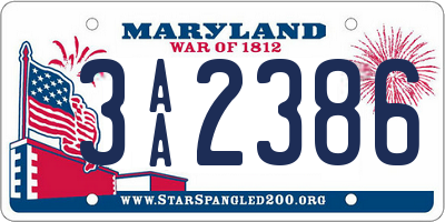 MD license plate 3AA2386