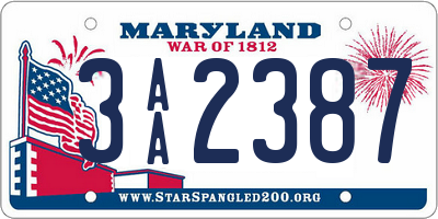 MD license plate 3AA2387