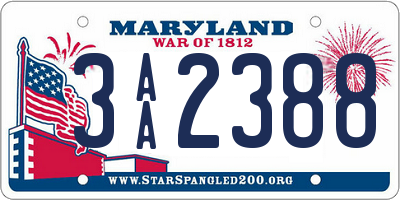 MD license plate 3AA2388