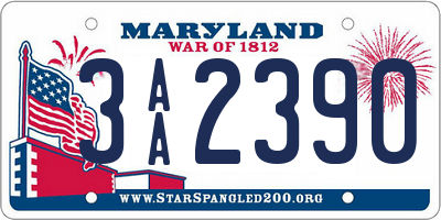 MD license plate 3AA2390