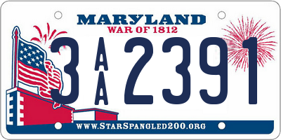 MD license plate 3AA2391
