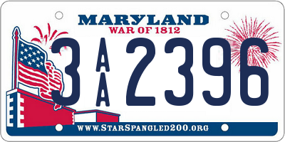 MD license plate 3AA2396