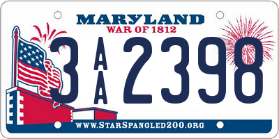 MD license plate 3AA2398