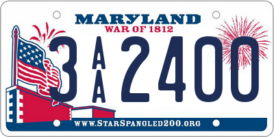 MD license plate 3AA2400